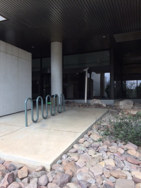 photo of a bike rack on the southeast corner of the WPR building