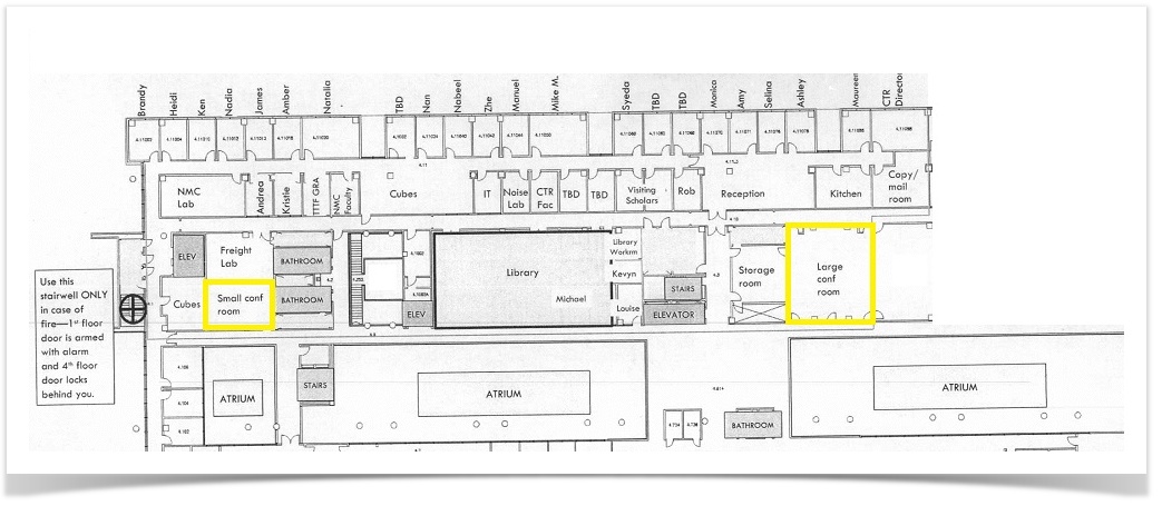 scan of the CTR 4th floor floorplan and office locations.